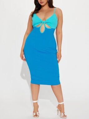 Fashion Nova Blue Two-Tone Cutout Bodycon Dress